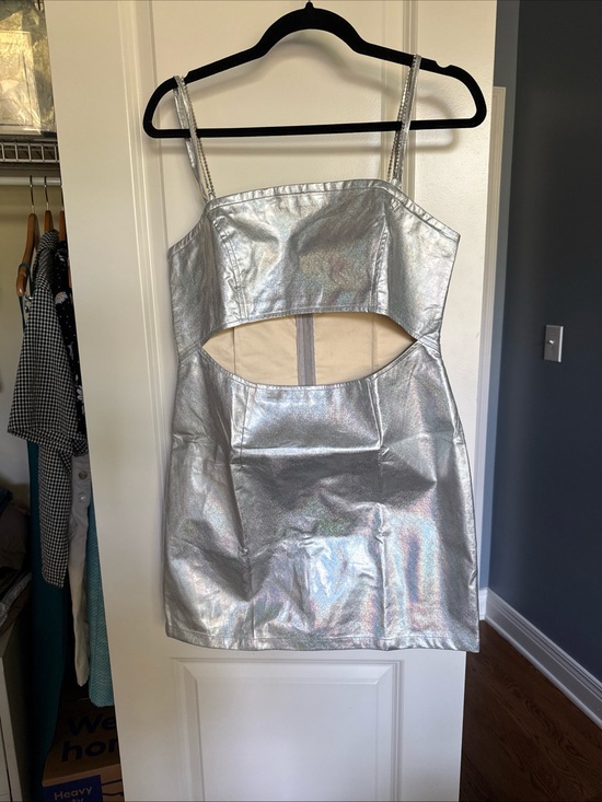 Amylynn Dresses & Skirts - NWT Metallic Silver Cutout Mini Dress